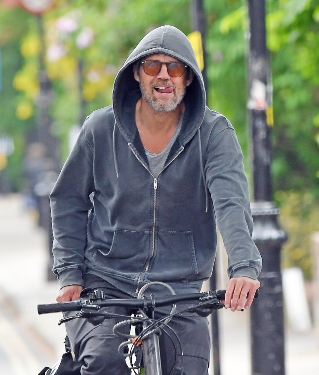 BGUK_3232999 - London, UNITED KINGDOM - *EXCLUSIVE* - Take That star Jason Orange, 54, looks nearly unrecognisable during a casual outing in Primrose Hill. The ???90s pop icon kept a low profile in sunglasses and a grey hoodie as he cycled through London, making a stop at the natural pharmacy 'House of Mistry.' Pictured: Jason Orange BACKGRID UK 8 MAY 2025 BYLINE MUST READ: BACKGRID UK: +44 208 344 2007 / uksales@backgrid.com USA: +1 310 798 9111 / usasales@backgrid.com *Pictures Containing Children Please Pixelate Face Prior To Publication*
